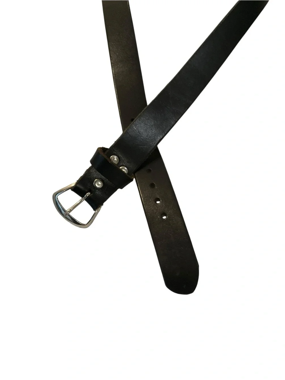 Source Unknown Black Leather Belt with Silver Buckle